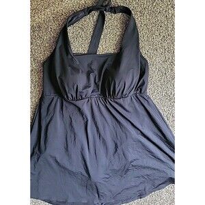 Lands' End 2X Black Dresskini Swimsuit Halter Dress Padded Bra 20-22W S519